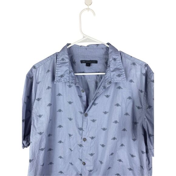 John Varvatos Mens Light Blue Short Sleeve Bee Printed Button-Down Shirt Size XL - Picture 2 of 4